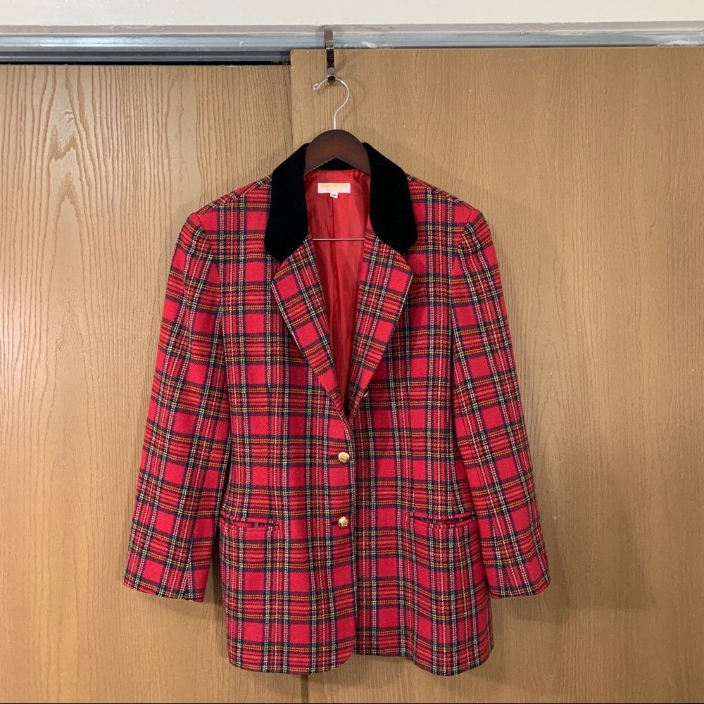 Brooks Brothers Womens Blazer Red Tartan Plaid Gold Buttons Size 14